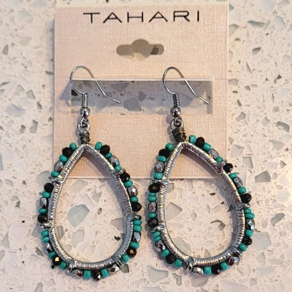 TAHARI Earrings NWT, Blue, Brown and Silver